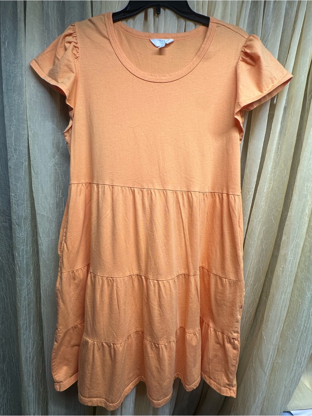 Time and Tru Peach Tiered Short Sleeve Dress size L
